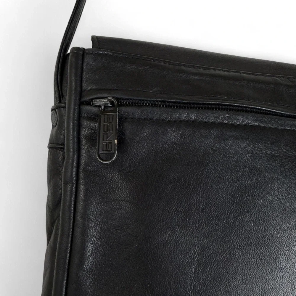 Bree Black Leather Crossbody Bag Adjustable Strap Minimalist Flap Purse Small